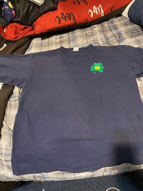 Men's Navy Long Sleeve Tee with Green Clover Graphic